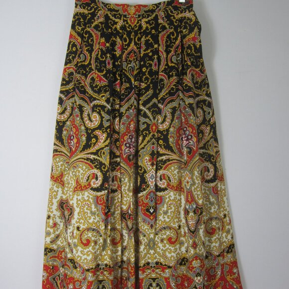 Vtg Susan Bristol Womens XS Red Yellow Paisley Pleated Skirt Wool Rayon Midi - Picture 1 of 8